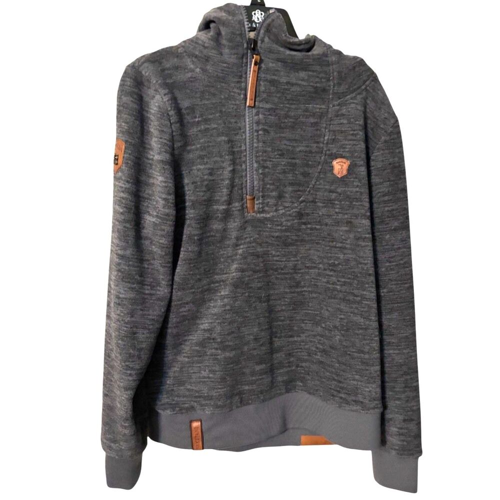 Naketano Gray Quarter Zip Hooded Fleece Pullover Hoodie XL